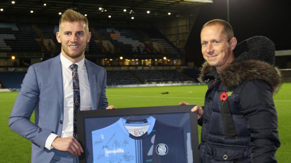 Jason wins Man of the Match prize from 3B Hire - Wycombe Wanderers